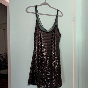 Black Sequin Dress with Mesh Straps
